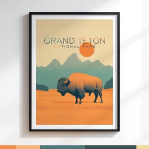 Teton Bison Poster | Art Print | Teton National Park Wall Art | Variation #010