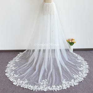 Floral Lace Detachable Train with 3 Pins, Soft Tulle Wedding Train, Removable Train, Attached Train, Bridal Flower Skirt, Chapel Skirt Train