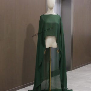 Dark Green Chiffon Cape – Separate Pieces | Sheer High Low Wrap | Bridal Chiffon Cape | Wedding Bolero |  Formal Evening Cape | Prom Cape