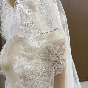 Soft Flower Lace Trim Mantilla Wedding Veil – Off White Chantilly Floral Lace Bridal Veil – Romantic Wedding Veil - Mantilla Veil with Comb