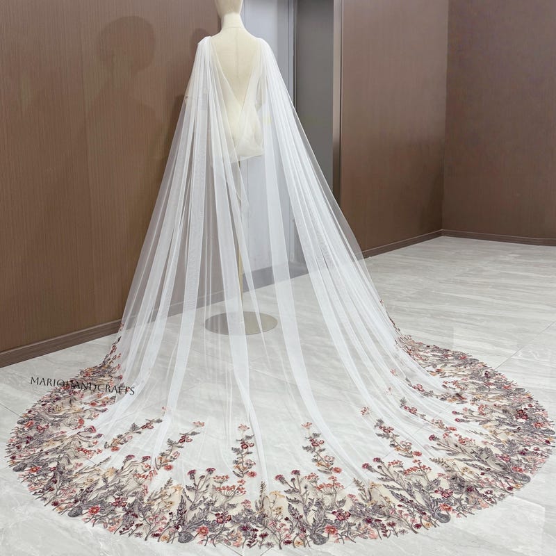 Detachable Off Shoulder Long Sleeves with Cathedral Cape Veil / 