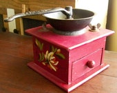 Vintage Hand Painted Coffee Grinder, DeeBee Co Imports Japan Mid Century, Burgundy with Flowers