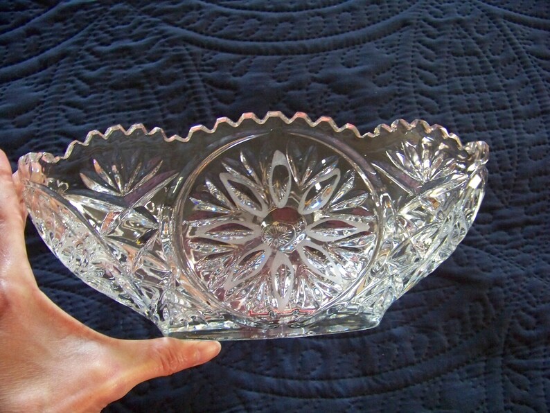 Lead Crystal Bowl Zajecar Yugoslavia Kristal Oval Serving Etsy