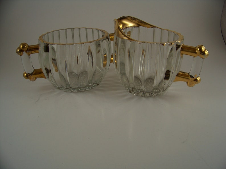 Glass Sugar and Creamer Gold Rimmed Glass National Etsy