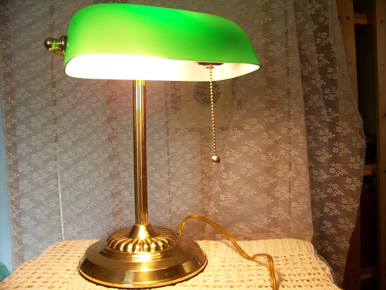 Banker S Desk Lamp Green Glass Shade Brass Lamp Swivel Etsy