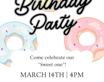 Sweet One Donut Birthday Invitation: Editable 1st Birthday (Digital Download)