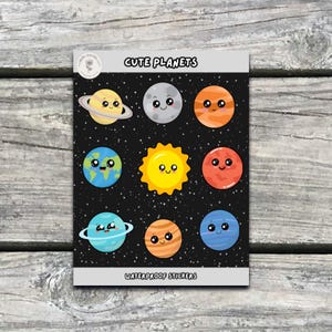 Pegatinas de planetas alegres: alegra tu diario con este set del sistema solar