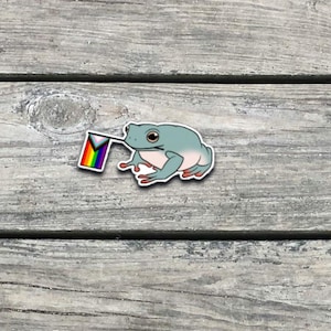 Adesivo rana dell'orgoglio / Adesivo in vinile carino LGBTQ+ / Adesivo rana bandiera dell'orgoglio del progresso / Adesivo queer impermeabile per laptop o bottiglia d'acqua