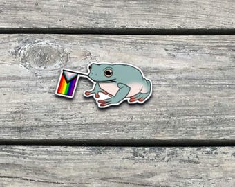 Frog Pride Sticker: LGBTQ+ Progress Flag, Waterproof Vinyl Decal