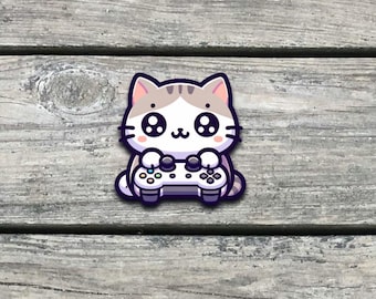 Kawaii Gamer Cat Sticker: Waterproof Vinyl Decal