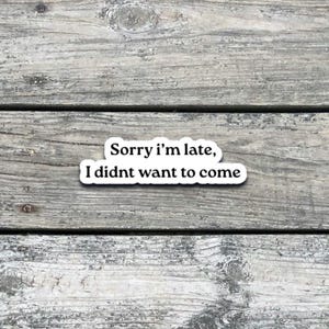 Adesivo engraçado de introvertido - "Desculpe o atraso, eu não queria vir" - Adesivo de vinil sarcástico para laptops, garrafas de água, diários, presentes de humor