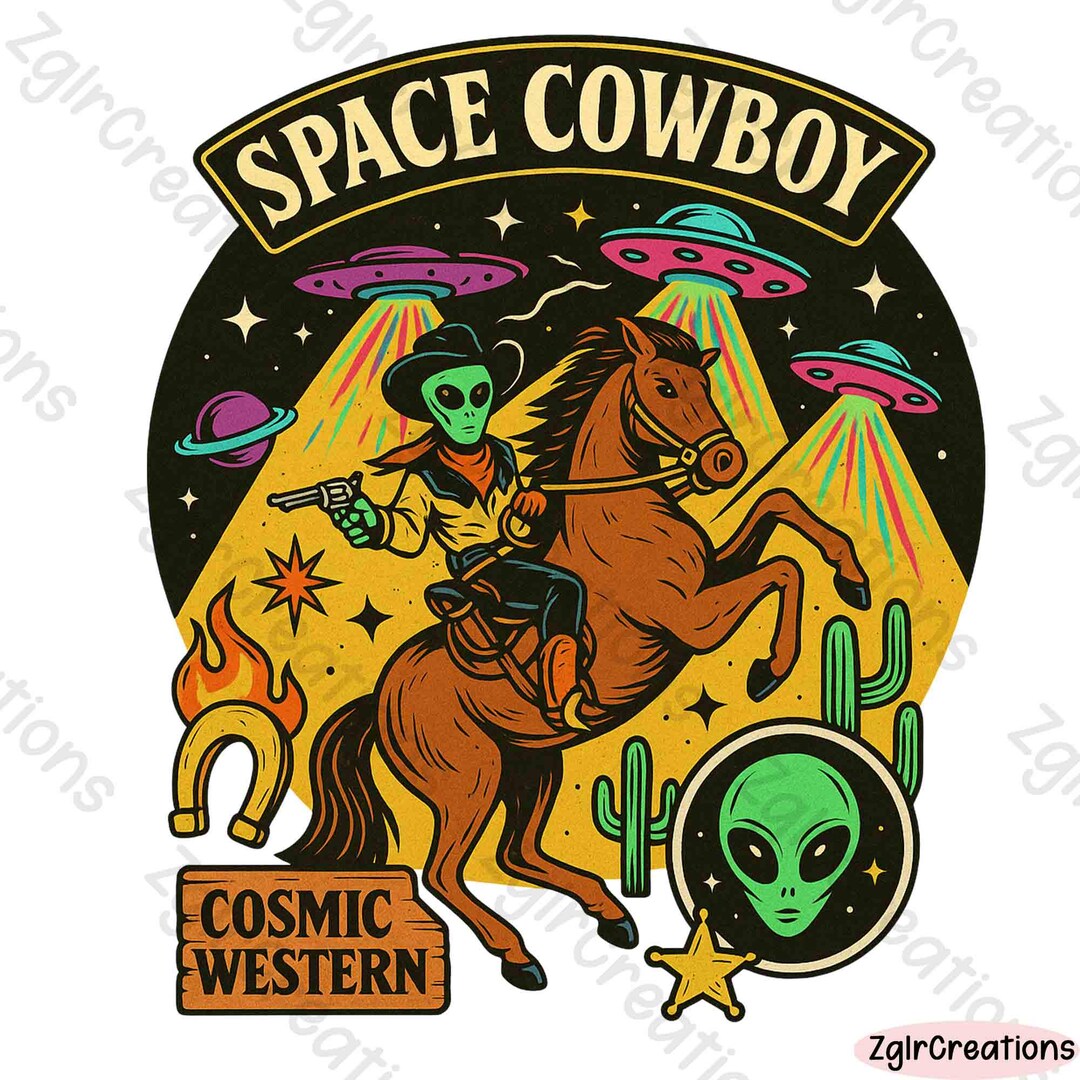 Space Cowboy PNG Sublimation, Alien Western Cosmic Rodeo Design, Trendy ...