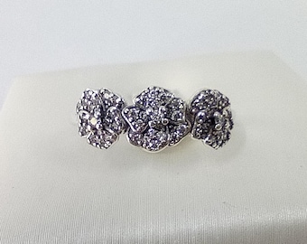 ALE S925 Silver Pandora Triple Pansy Flower Ring