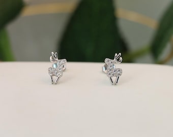 S925 Sterling Silver Lovely Deer Antler - shaped Diamond - Inlaid Earring