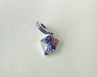 PANDORA Pansy Flower Envelope Dangle Charm
