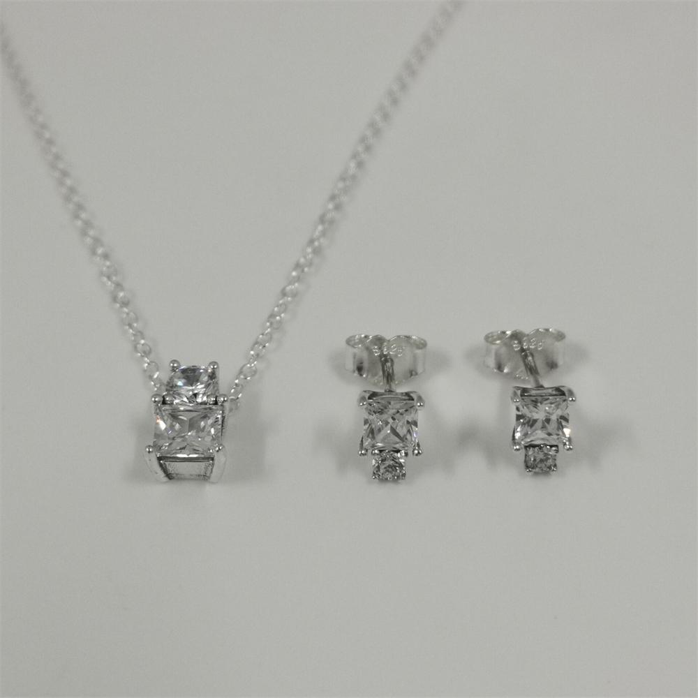 Earring Pandora Square Pendant Pandora Sparkling Round Square Necklace And  Earring Set-45cm