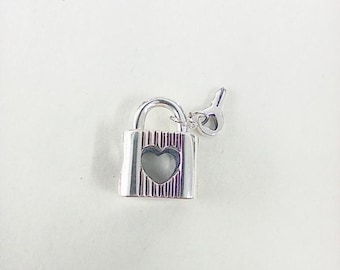 Pandora  Padlock  Heart Key Silver Charm