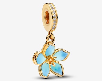 Pandora Blue Blossom Golden Dangle Charm - Etsy