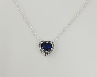 pandora sparkling blue heart halo pendant collier necklace -45cm