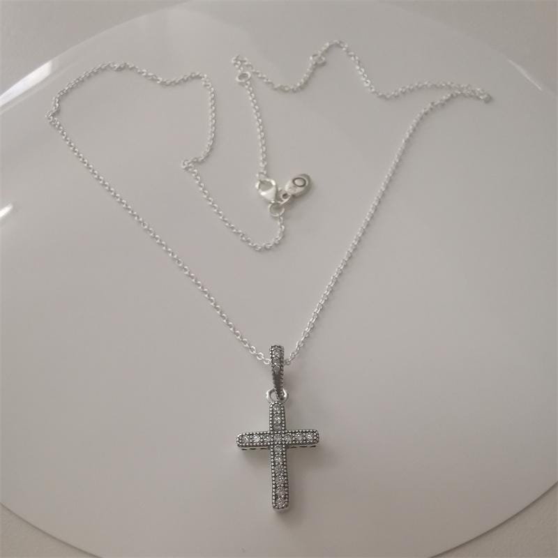 Pandora S925 Silver Vintage Cross Pendant Necklace Set