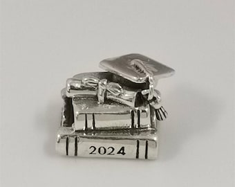 Pandora 925 Sterling Silver 2024 Bachelor's Hat Degree Certificate Graduation Book Charm