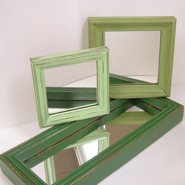 Shabby Chic Picture Frame Set With Mirrors Spring Green Frames Wall Mirror For Home Decor