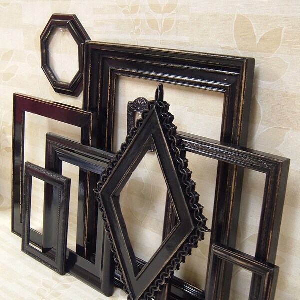 Shabby Chic Frames Black Frame Set with Mirror Gallery Wall Collection Upcycled Frames