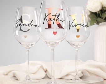 Bicchiere da vino personalizzato con nome e iniziale | Bicchiere da vino con monogramma | Regalo per donna | Matrimonio | Compleanno | Addio al nubilato