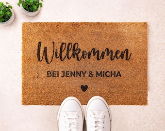 Personalisierte Fußmatte mit Namen – Geschenk zum Einzug, individuelle Türmatte Kokos, Willkommen, 40x60cm, Hochzeitsgeschenk personalisiert