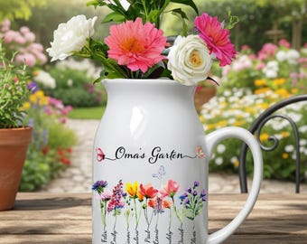 Personalized Nana's Garden Plant Vase, Birth Month Flower Vase, Custom Grandma's Garden, Custom Birth Month Family Names, Gift For Mom