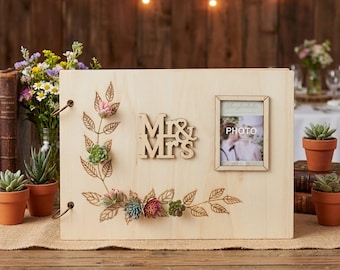 3D Flowers Personalized Handcrafted Wooden Wedding Guest Book – A Timeless Keepsake for Your Special Day, Custom Wooden Wedding Guestbook