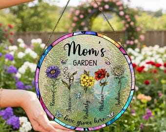 Nana's Garden Stained Glass Suncatcher, Mothers Day Gifts for Nana, Grandma's Garden Decor, Flower Glass Art, Botanical Art, Mom's Blessings