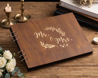 Personalized Wooden Wedding Guest Book, Photo Album Scrapbook, Custom Guestbook, Wooden Wedding Keepsake, Memory Album