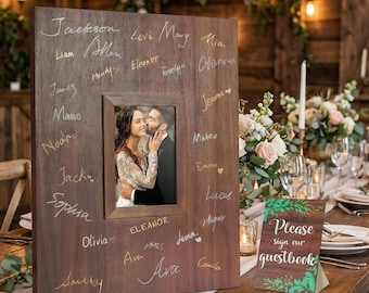 Personalized Wooden Wedding Guest Book Alternative with Photo Slot, Custom 3D Name Sign, Guest Book Signature Board, Wedding Guestbook Frame