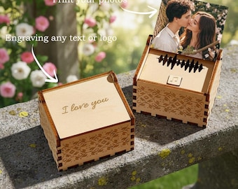 Custom Song & Photo Wooden Music Box, Personalized Play Song Music Gifts for Him, Keepsake Voice Record Music Box, Handmade Anniversary Gift