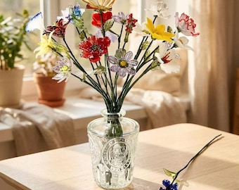 Glass Birth Month Flower, Flower Sculptures Decors, Handmade Glass Flower, Glass Flower Bouquet, Mini Flower, Gift For Her, Birthday Gift