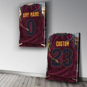 Cleveland Jersey - Basketball Custom Personalized Canvas Print Basketball Fan, Kids Decor, Man Cave Gift Wall Décor Art. Ready To Hang.