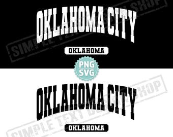 Archivos digitales PNG SVG de Oklahoma City, Oklahoma State, diseños de fuentes universitarias arqueadas, diseño de texto simple vintage de la patria de EE. UU.