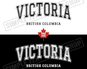 Victoria, Columbia Británica (PNG + SVG), Diseño de fuente de graduación arqueada de Victoria, Canadá (SVG), Regalos para amantes de Canadá, Texto de graduación vintage (PNG)