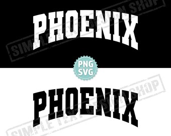 Phoenix PNG SVG Digital Files, Arched Varsity Font Designs, USA Homeland Vintage Simple Text Designs