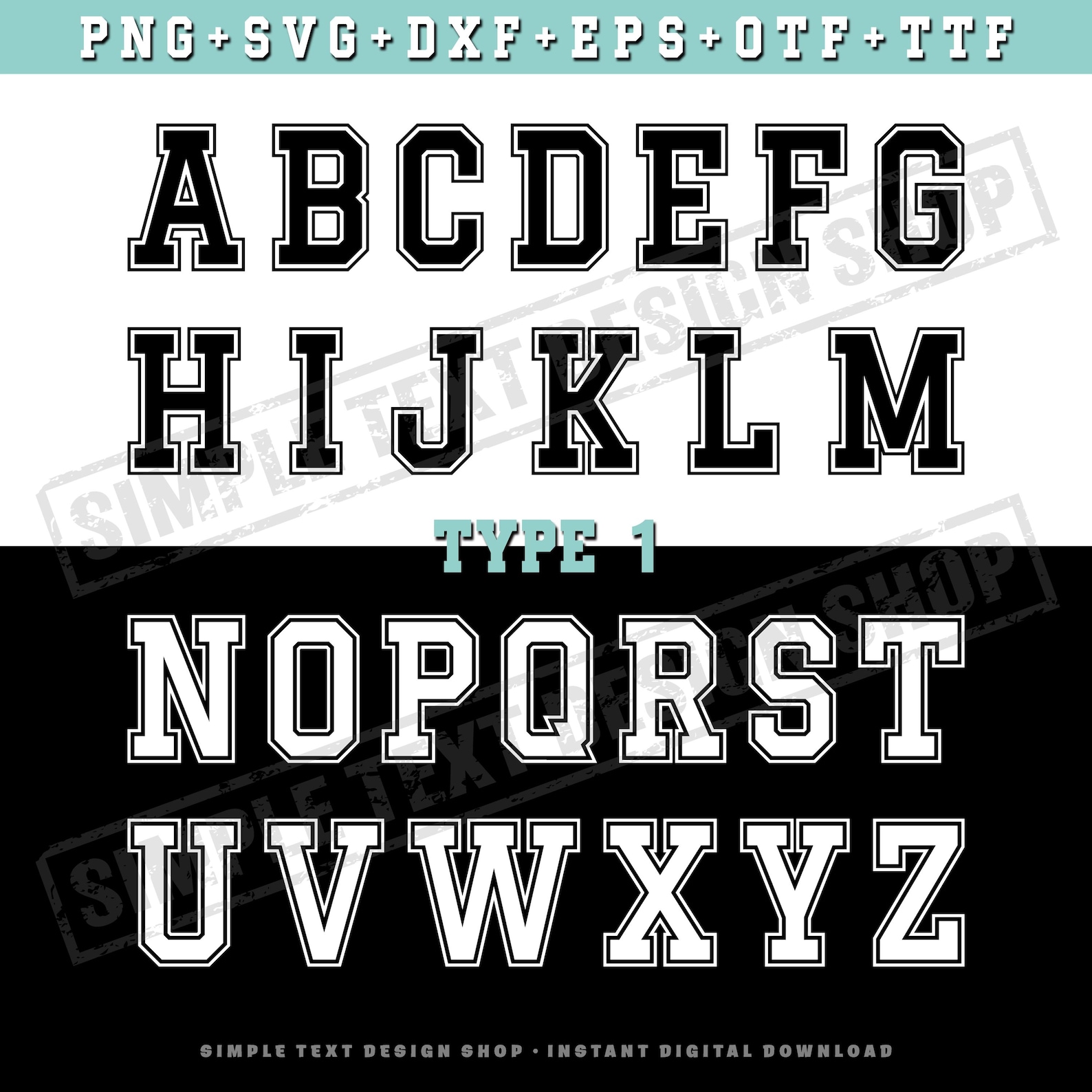 Varsity Alphabet A-Z Png Svg Dxf Eps Otf Ttf Bundle, College Style ...