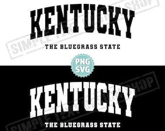 Kentucky The Bluegrass State SVG & PNG, Varsity png, Varsity Font designs, America State Kentucky svg, Black and White KY text design
