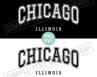 Archivos digitales PNG SVG de Chicago, Illinois State, diseños de fuentes Arched Graduate, diseños de texto vintage de la patria de EE. UU.