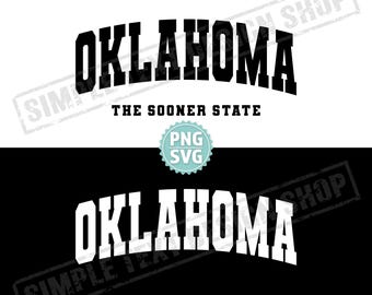 Oklahoma The Sooner State SVG i PNG, Varsity png, projekty czcionek Varsity, America State Oklahoma svg, czarno-biały projekt tekstu OK