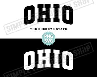 Ohio The Buckeye State SVG & PNG, Varsity png, Varsity Font designs, America State Ohio svg, Black and White OH text design