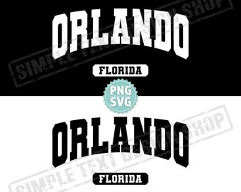 Fichiers numériques PNG SVG Orlando Florida State, dessins de polices universitaires arqués, conception de texte Simple vintage patrie des États-Unis
