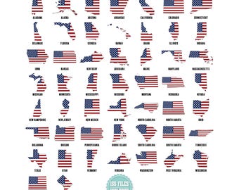 Ensemble des États-Unis avec drapeau américain Png Svg Dxf Eps Pdf, les 50 États et contours DC + modèles de conception du drapeau des États-Unis, décoration d'intérieur cartes de l'Amérique