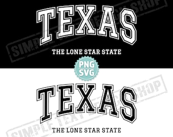 Texas The Lone Star State PNG SVG Digital Files, Arched Graduate Font Designs, US States Vintage Text Design