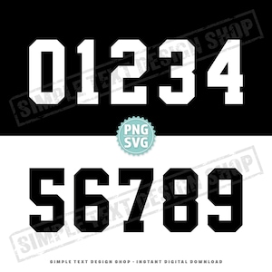 College Style Solid Jersey Numbers 0-9 Png Svg Eps Ttf Bundle Digital Files, Sports Jersey Number Design Templates, Team and Player Number