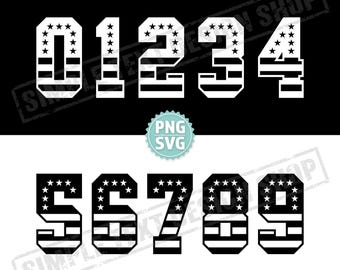 Simple Flag of USA Jersey Numbers 0-9 Png Svg Dxf Eps Ttf Bundle Digital Files, American Flag + Sports Jersey Number Design Templates